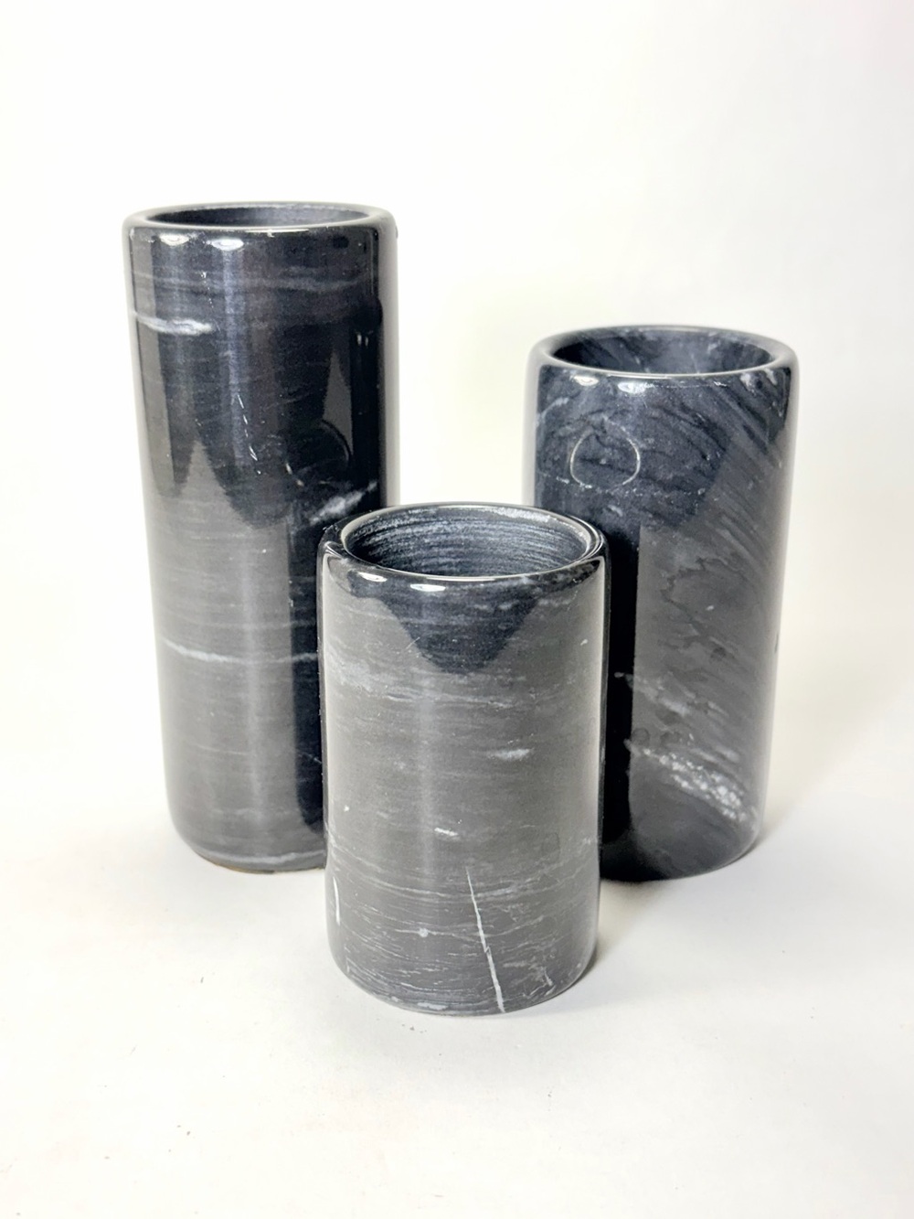 Set 3 Onyx Marble Stone Black Gray Cylinder Candleholders Taper & Tea-light